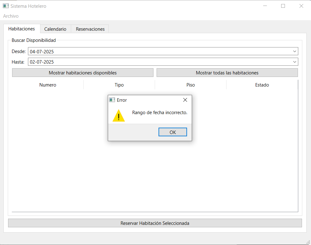 ERROR: Rango de fechas inválido